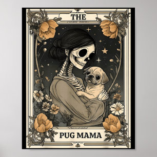Die Pug Mama Skelett Tarot Karte Vintage Welpe Hun Poster