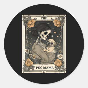 Die Pug-Mama-Skelett-Tarotkarte Vintage-Hündchen Runder Aufkleber