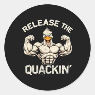 Die Quackin' Muckle Duck Bodybuilder Joke Runder Aufkleber