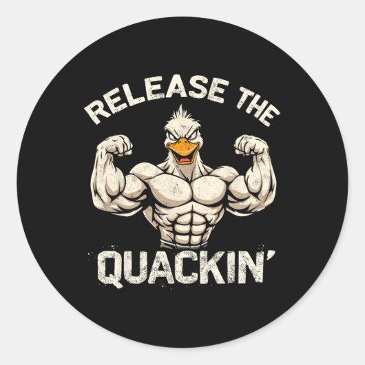 Die Quackin' Muckle Duck Bodybuilder Joke Runder Aufkleber (Vorderseite)