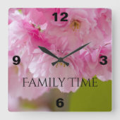 Die quadratische Wall-Uhr mit schönen rosa Blume Wanduhr (Vorderseite)