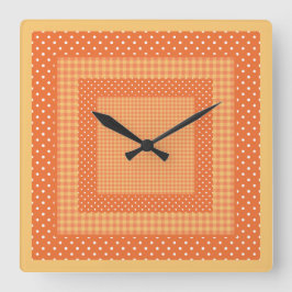 Die quadratische Wall-Uhr, orange Karos und Polka- Quadratische Wanduhr