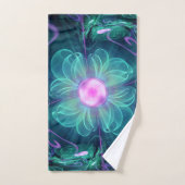 Die Rätsel-Blüte, eine Aqua-Violette Fraktal-Blume Badhandtuch Set (Handtuch)