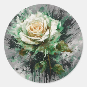 Die rätselhafte weiße und grüne Rose Runder Aufkleber