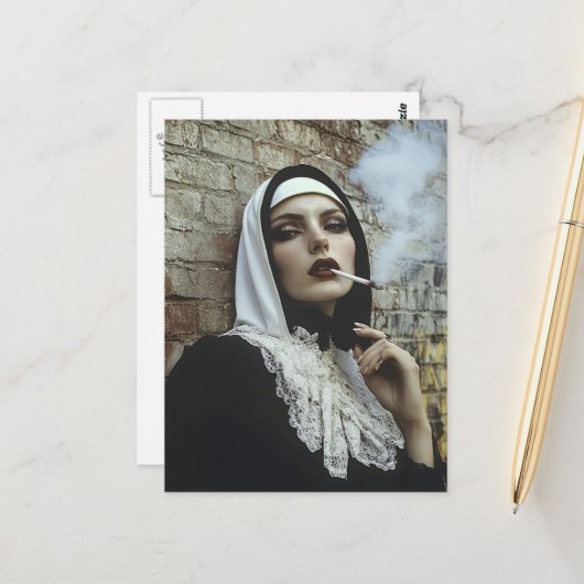 Die rauchende Nonne Postkarte (Vorderseite/Rückseite Beispiel)