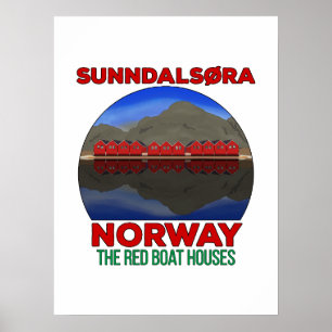 Die Red Boat Houses Sunndalsøra Norwegen Poster
