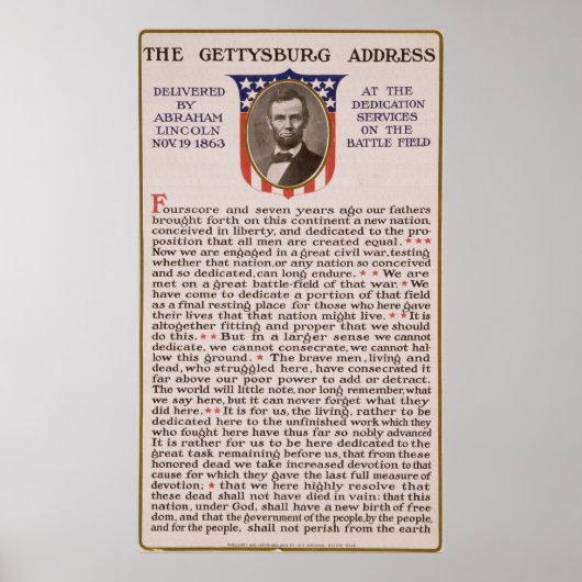 Die Rede von Abraham Lincoln 1863 in Gettysburg Poster (Vorne)