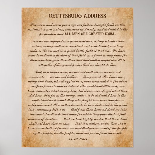 Die Rede von Abraham Lincoln in Gettysburg Poster (Vorne)