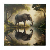 Die Reflektion eines Elefanten Fliese (Vorderseite)