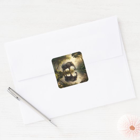 Die Reflektion eines Elefanten Quadratischer Aufkleber (Umschlag)