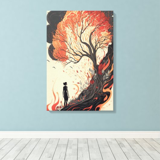 Die Reflexion einer Frau über den Brennwald Leinwanddruck (Insitu (Holzboden))