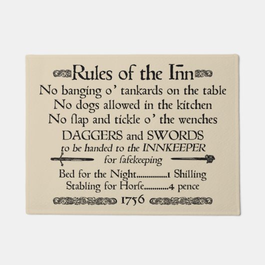 Die Regeln des Inns, Insider des 18. Jahrhunderts Fußmatte (Vorderseite)