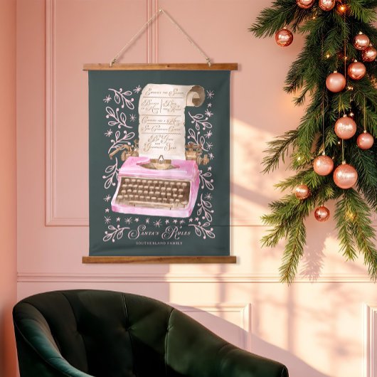 Die Regeln des Weihnachtsmanns Retro-Aquarellfarbe Wandteppich Mit Holzrahmen