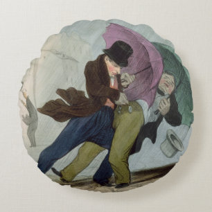 Die Regenschirm-Reise, von 'Flibustiers Parisiens Rundes Kissen