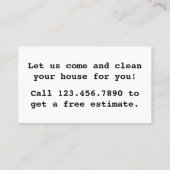 Die Reinigung der spärlichen Mama im Squad House Visitenkarte (Rückseite)