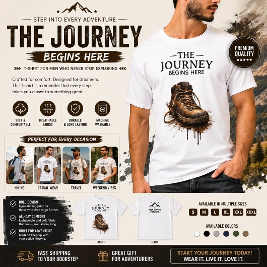 "Die Reise beginnt hier - Robuster Wanderstiefel T-Shirt