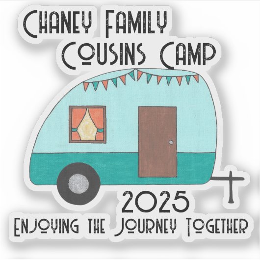Die Reise-Cousin Camp Retro Camper Aufkleber (Vorderseite)