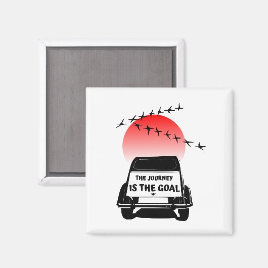 Die Reise ist das Ziel Sunset - oldtimer 2CV Magnet (Vorderseite/Rückseite)