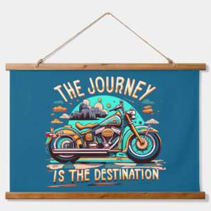 Die Reise ist das Ziel: Vintages Motorrad Wandteppich Mit Holzrahmen