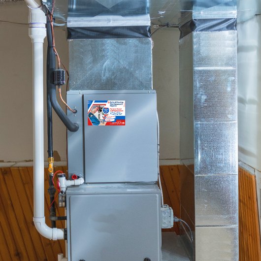 Die Reparatur der Heizanlage des Gebäudes wird ind Rechteckiger Aufkleber