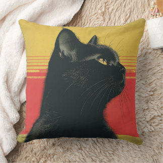 Die Retro 70er Schwarze Katze Sonnenuntergang Kissen