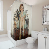 Die Retro Crazy Cat Lady Vibes Duschvorhang (Beispiel)