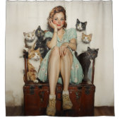 Die Retro Crazy Cat Lady Vibes Duschvorhang (Vorderseite)