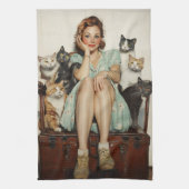 Die Retro Crazy Cat Lady Vibes Geschirrtuch (Vertikal)