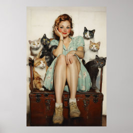 Die Retro Crazy Cat Lady Vibes Poster