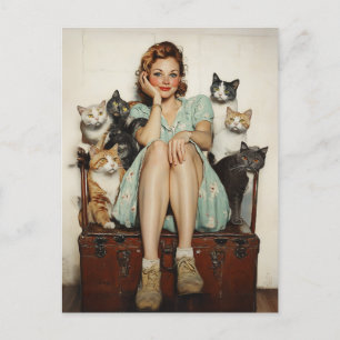 Die Retro Crazy Cat Lady Vibes Postkarte
