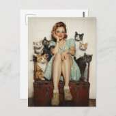 Die Retro Crazy Cat Lady Vibes Postkarte (Vorne/Hinten)