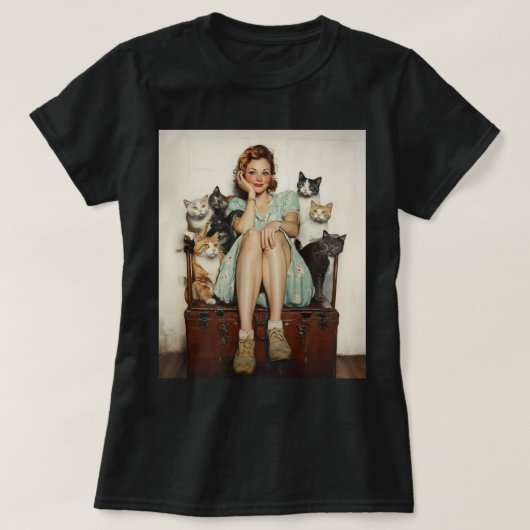Die Retro Crazy Cat Lady Vibes T-Shirt (Design vorne)