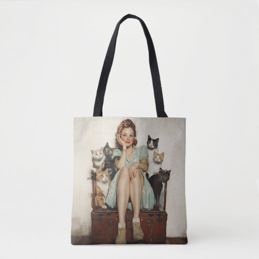 Die Retro Crazy Cat Lady Vibes Tasche (Vorderseite)