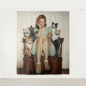 Die Retro Crazy Cat Lady Vibes Wandteppich (Vorderseite)