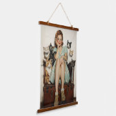 Die Retro Crazy Cat Lady Vibes Wandteppich Mit Holzrahmen (Gewinkelt)