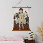 Die Retro Crazy Cat Lady Vibes Wandteppich Mit Holzrahmen (Schlafzimmer)