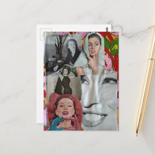 Die Retro-Frauen-Collage Postkarte (Vorderseite/Rückseite Beispiel)
