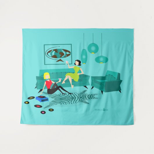 Die Retro Nacht des Mädchens in der Tapisserie Wandteppich (Vorderseite (Horizontal))