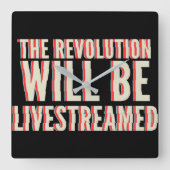 Die Revolution wird in einen neuen Rahmen gestellt Quadratische Wanduhr (Vorderseite)