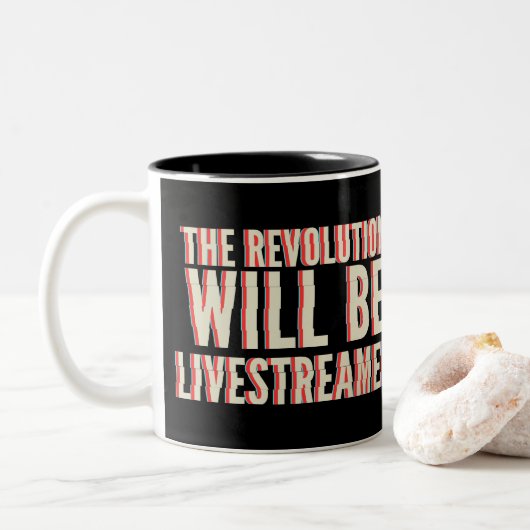 Die Revolution wird in einen neuen Rahmen gestellt Zweifarbige Tasse (Mit Donut)