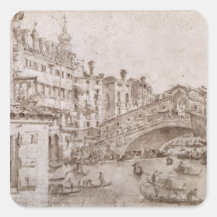 Die Rialto Brücke, Venedig Quadratischer Aufkleber