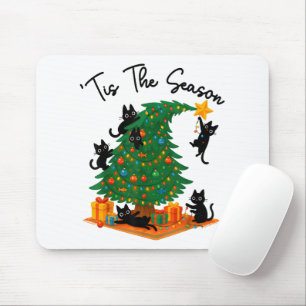 Die richtige Zeit Weihnachtsbaum Süße schwarze Kat Mousepad