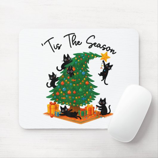 Die richtige Zeit Weihnachtsbaum Süße schwarze Kat Mousepad (Mit Mouse)