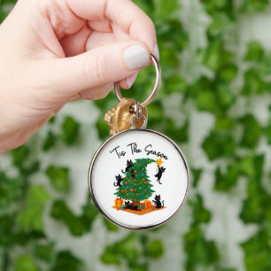 Die richtige Zeit Weihnachtsbaum Süße schwarze Kat Schlüsselanhänger