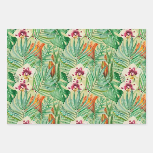 Die riesigen Blätter von Palmen und Monstera (Vorderseite)