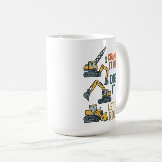 Die Roll-Baumaschine Lasse den Graph nach oben. Kaffeetasse (VorderseiteRechts)