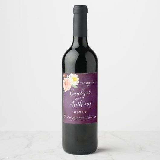 Die Romantik der blühenden Hochzeitskollektion Weinetikett (Vorderseite)