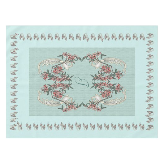 Die Romantik von Seide mit Monogramm 52" x 70" Aqu Tischdecke (Vorderseite (Horizontal))