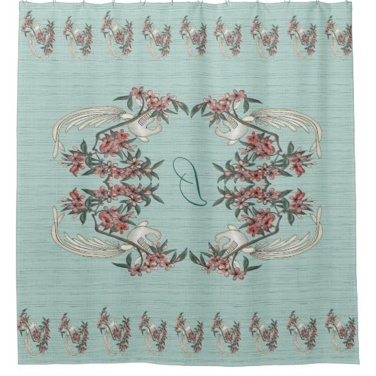 Die Romantik von Seide mit Monogramm Aqua Duschvorhang (Vorderseite)