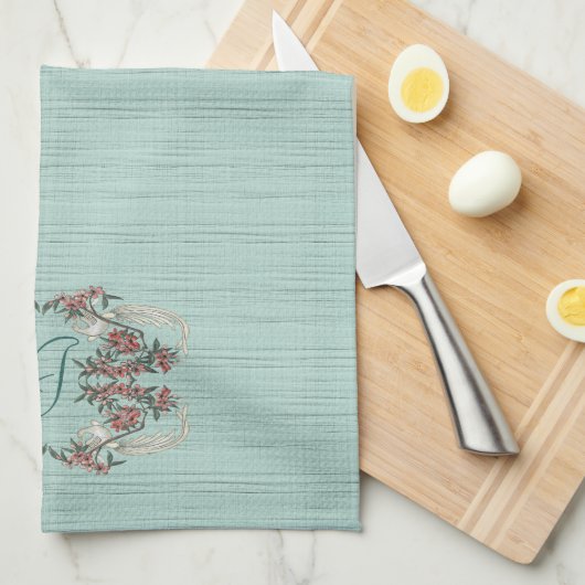 Die Romantik von Seide mit Monogramm Aqua Geschirrtuch (Viertel Falte)